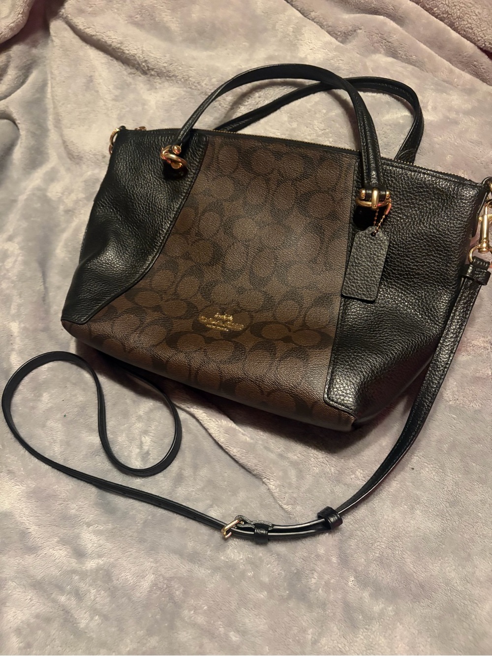 Coach Brown Canvas Black Leather Satchel Crossbody Shoulder Bag F42162 EUC